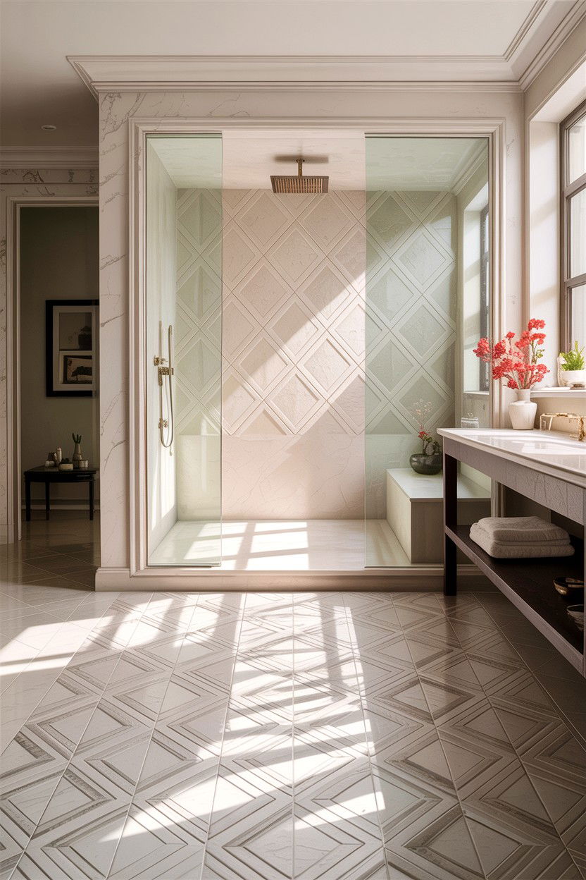 Large format diamond floor tile - 30 diamond tile bathroom ideas