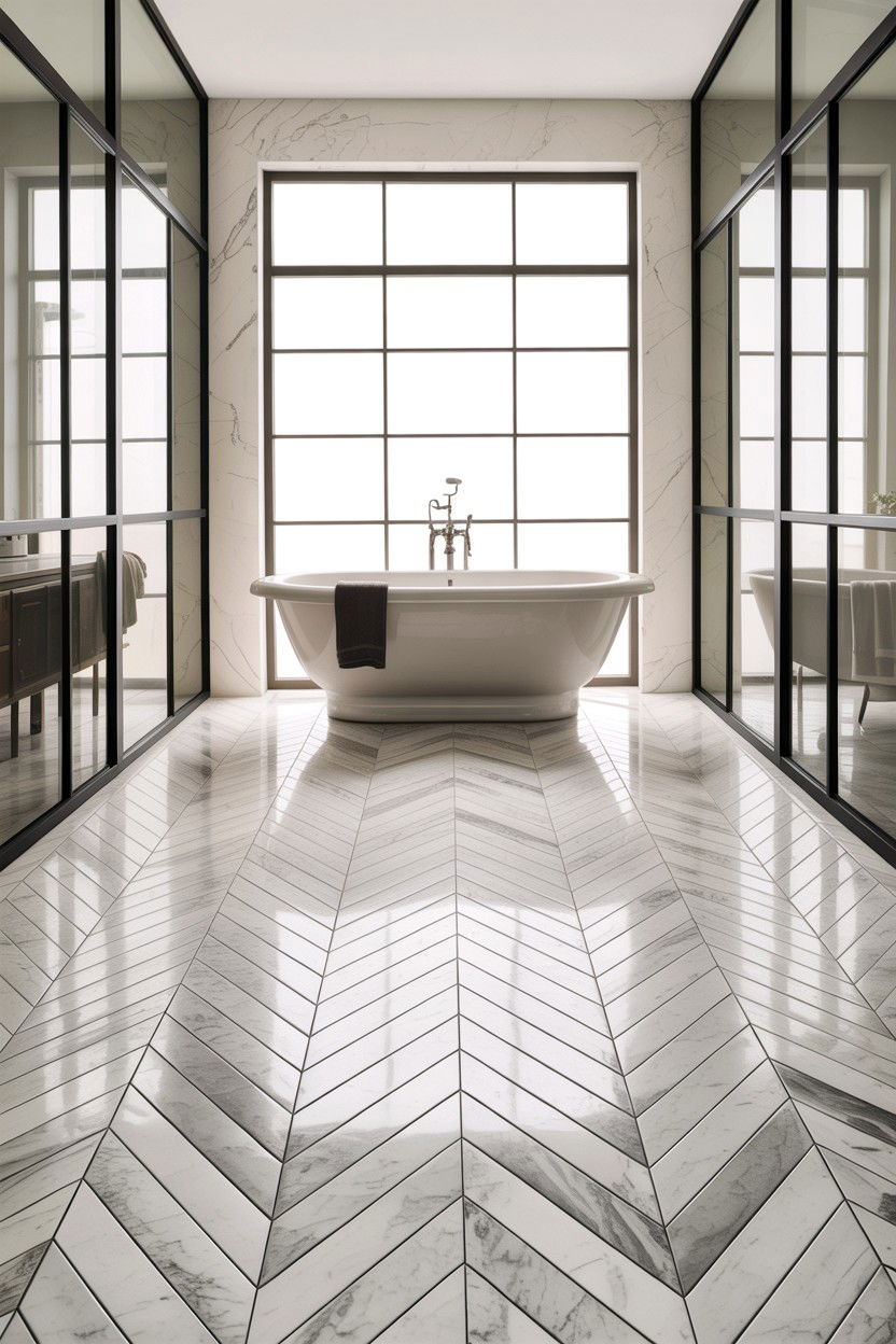 Large format herringbone floor - 30 herringbone pattern bathroom ideas