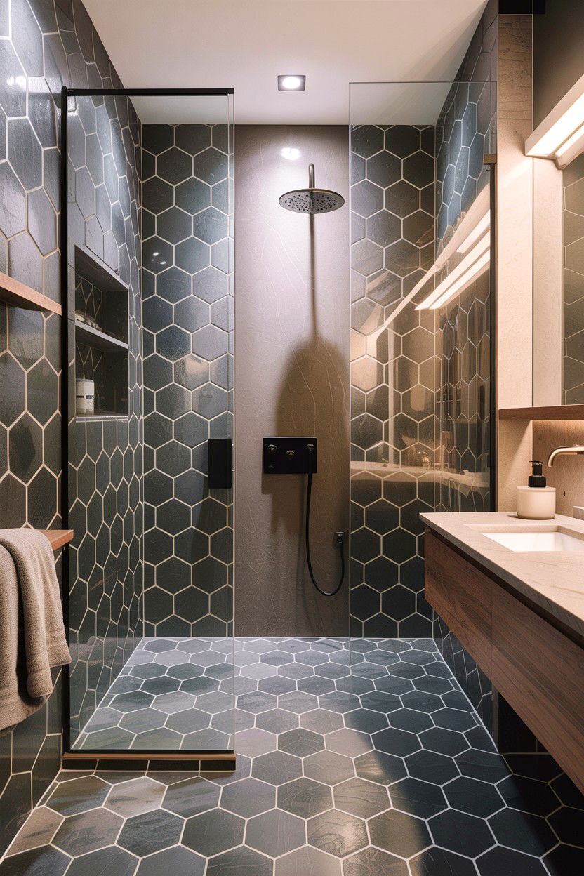 Large format hexagon tile bathroom - 30 honeycomb tile bathroom ideas