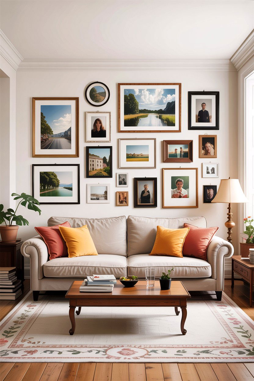 Large gallery wall - 30 before and after living room ideas