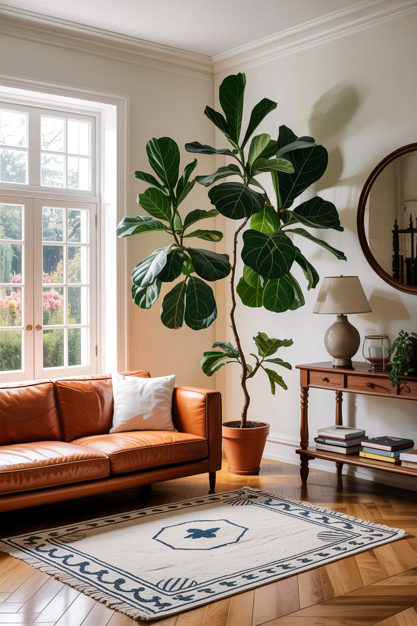 Large indoor tree - 30 garden themed living room ideas