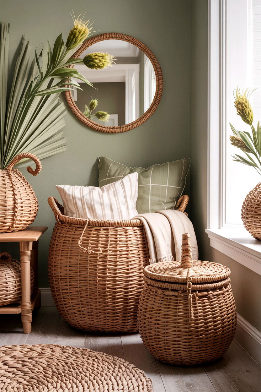 Large wicker baskets - 30 bedroom organization ideas