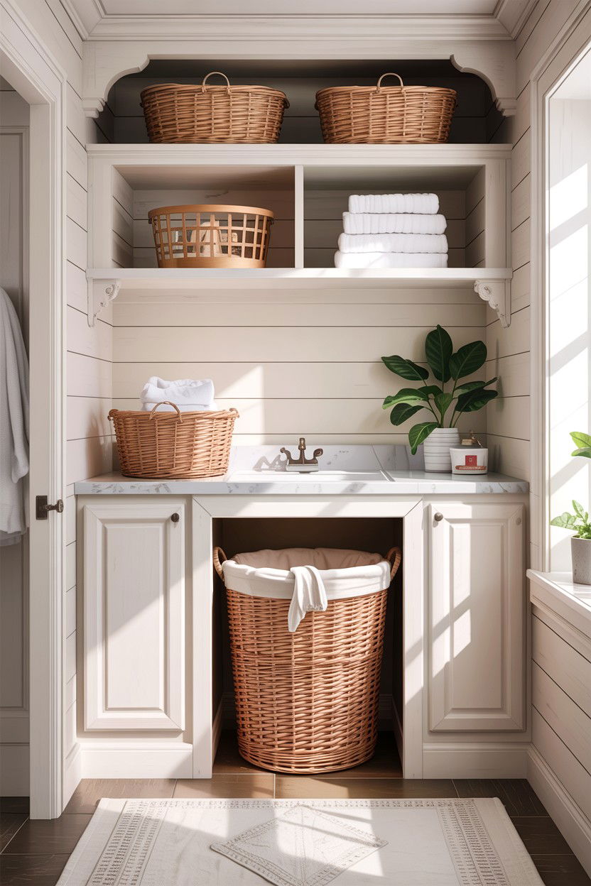 Laundry hamper alcove - 30 bathroom alcove ideas
