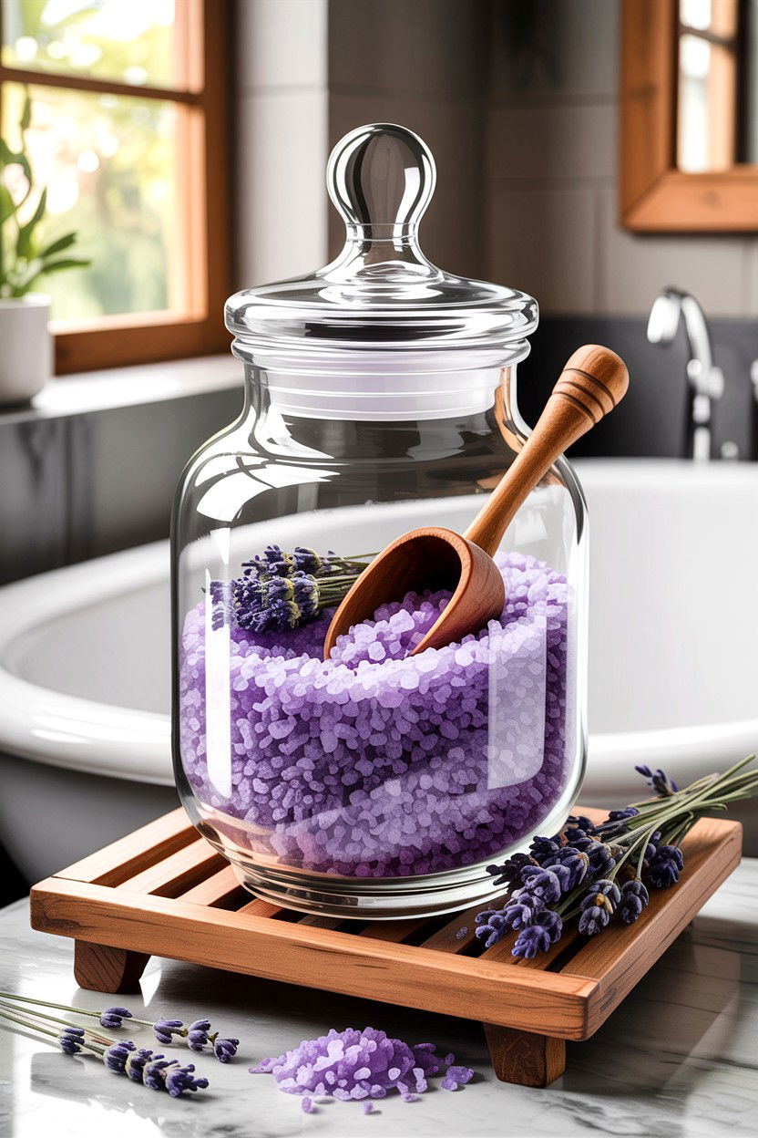 Lavender Bath Salt Jar - 30 bathroom aromatherapy ideas