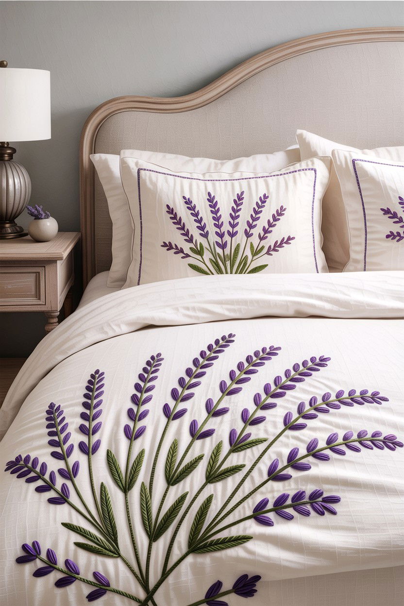 Lavender Scented Embroidered Pillows - 30 embroidered bedroom ideas