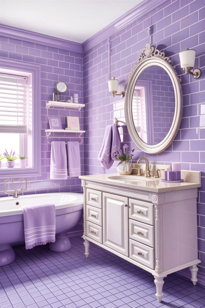 Lavender grout pastel bathroom - 30 colored grout bathroom ideas