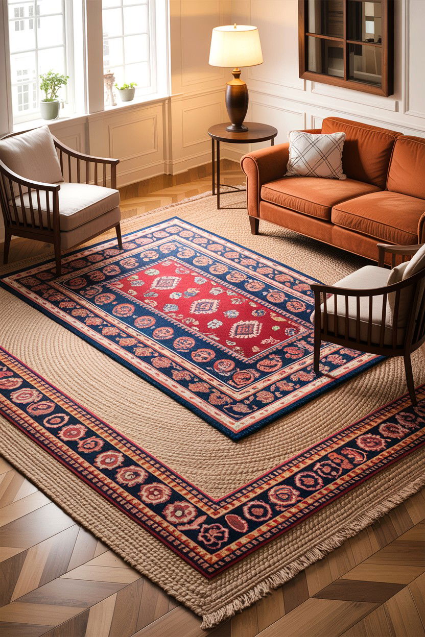 Layered Area Rugs - 30 boutique hotel living room ideas