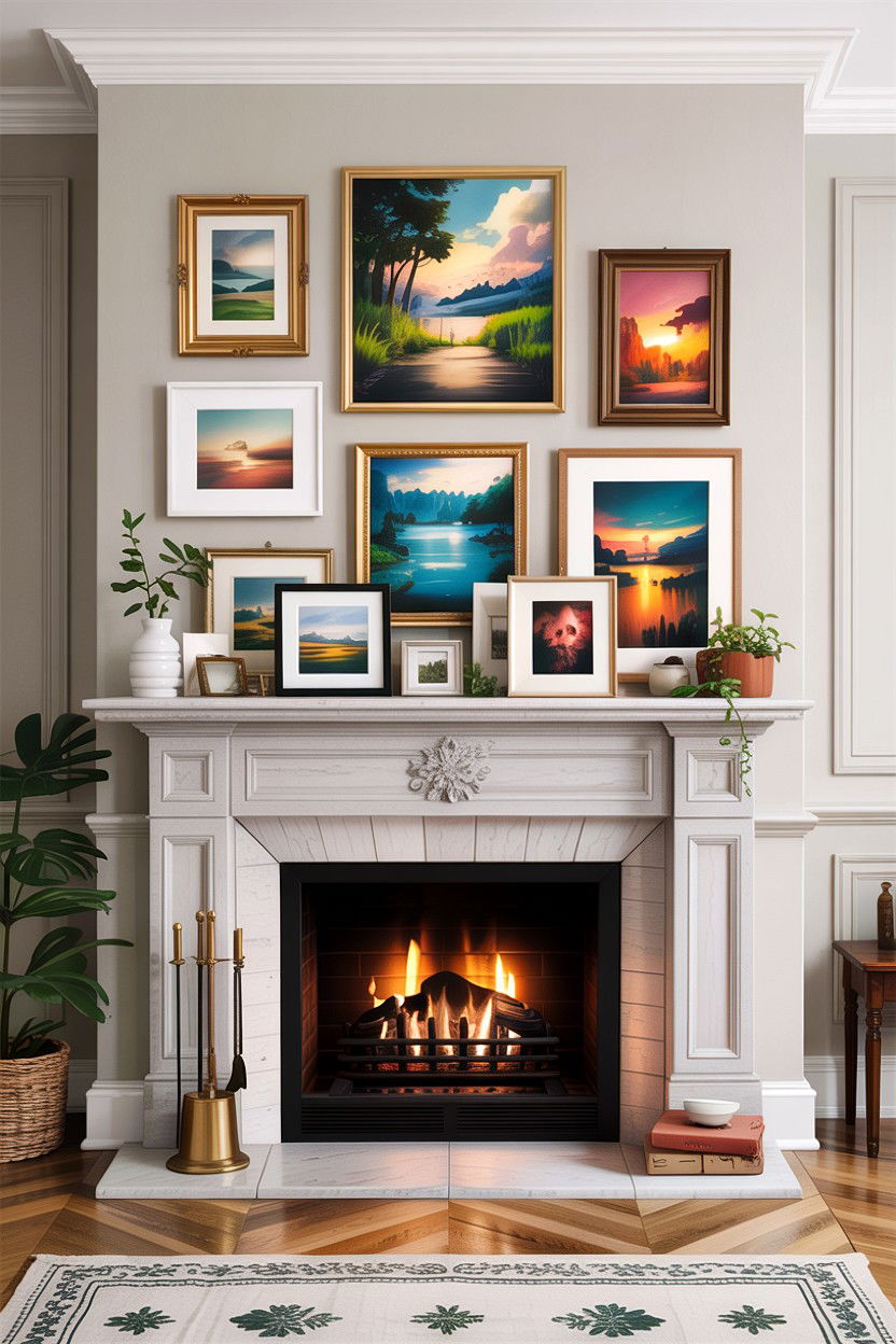 Layered Art On Mantel - 30 living room fireplace mantel ideas