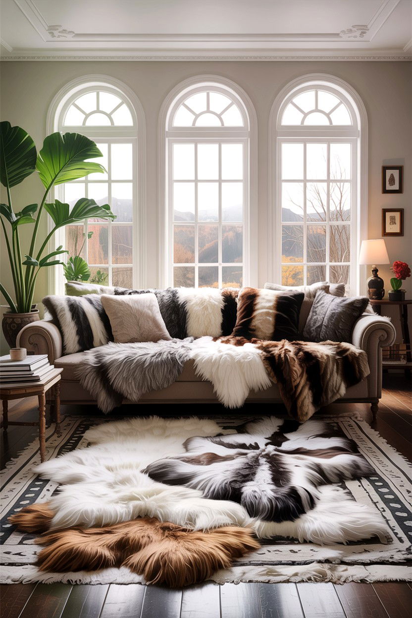Layered Faux Fur Living Room - 30 faux fur living room ideas
