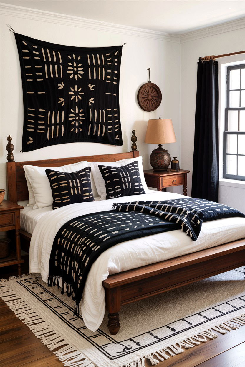 Layered Mudcloth Textile Bedroom - 30 handcrafted bedroom ideas