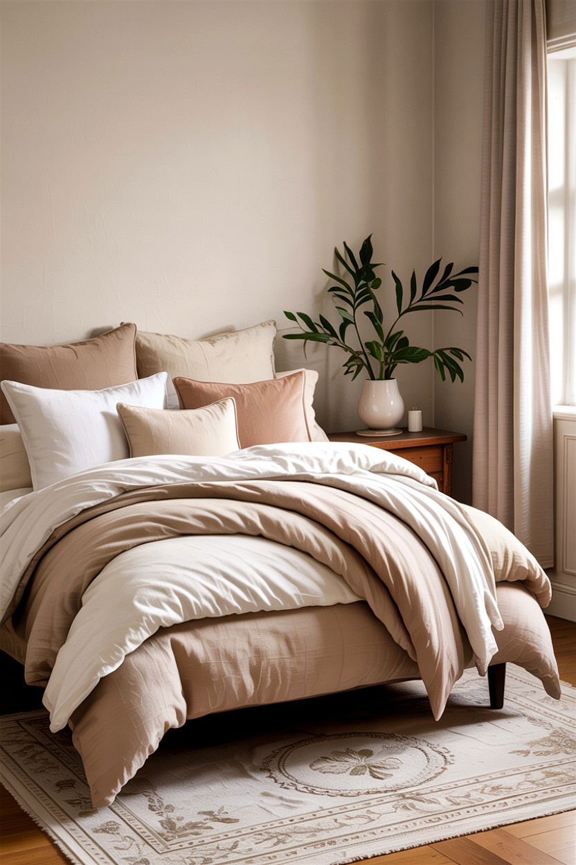 Layered Neutral Bedding - 30 bedroom bedding ideas