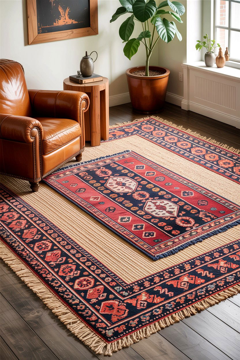 Layered area rugs - 30 condo living room ideas