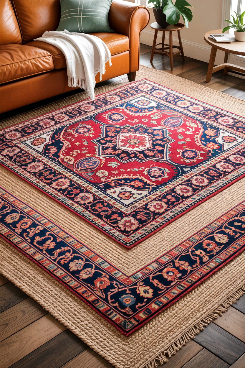 Layered area rugs - 30 instant living room ideas