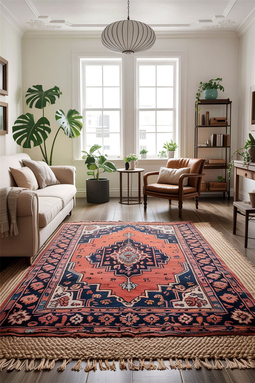 Layered area rugs - 30 DIY living room ideas