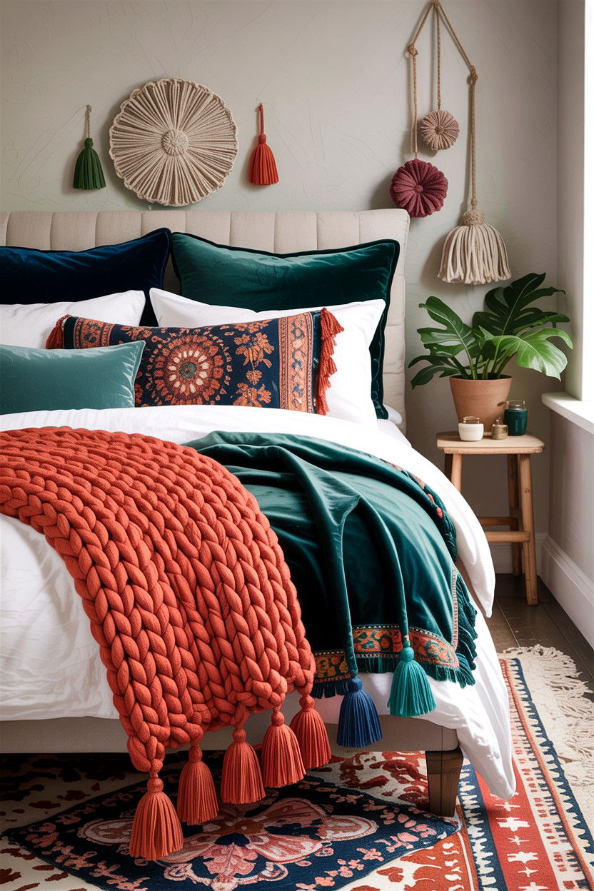 Layered bedding bedroom - 30 bohemian bedroom ideas