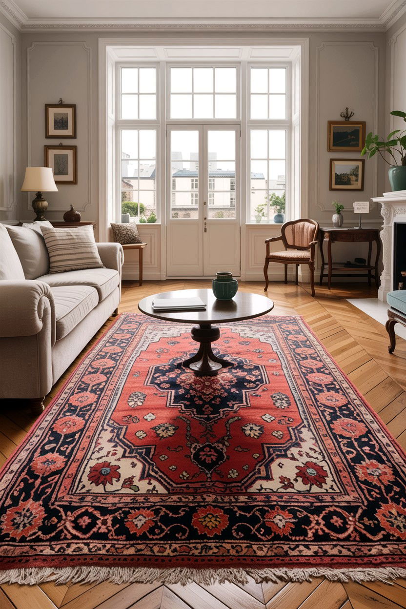Layered rug living room - 30 living room Parisian furniture ideas