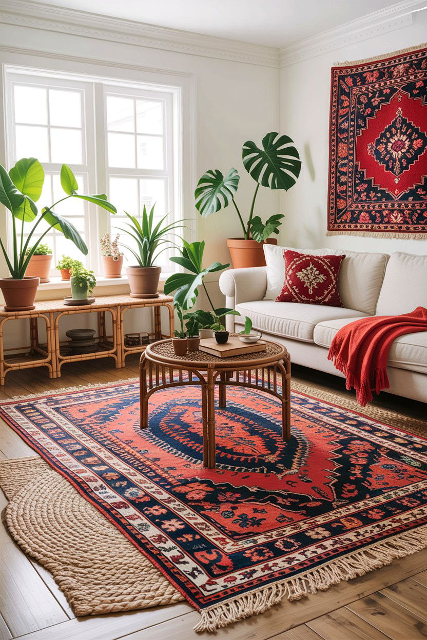 Layered rugs living room - 30 jungle living room ideas