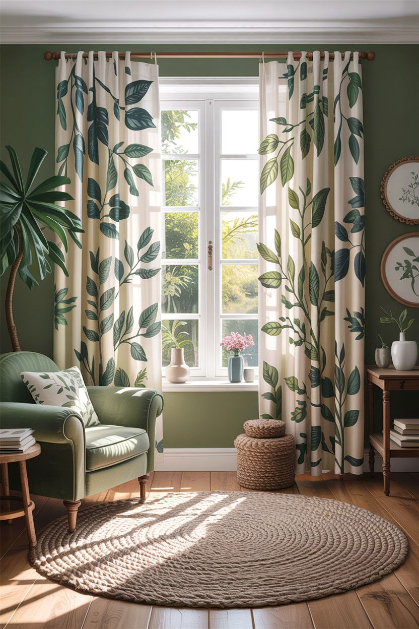 Leaf curtain - 30 garden themed living room ideas