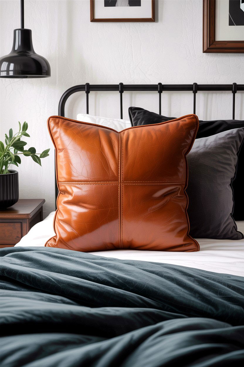Leather Accent Pillow - 30 bedroom throw pillows