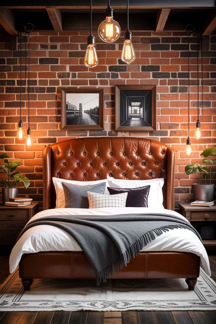 Leather Headboard Industrial Bedroom - 30 layered texture bedroom ideas