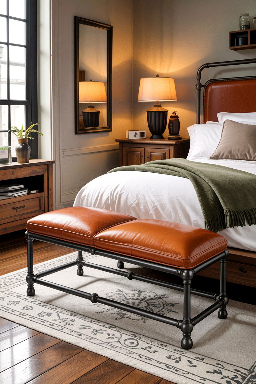 Leather Metal Bench - 30 bedroom benches