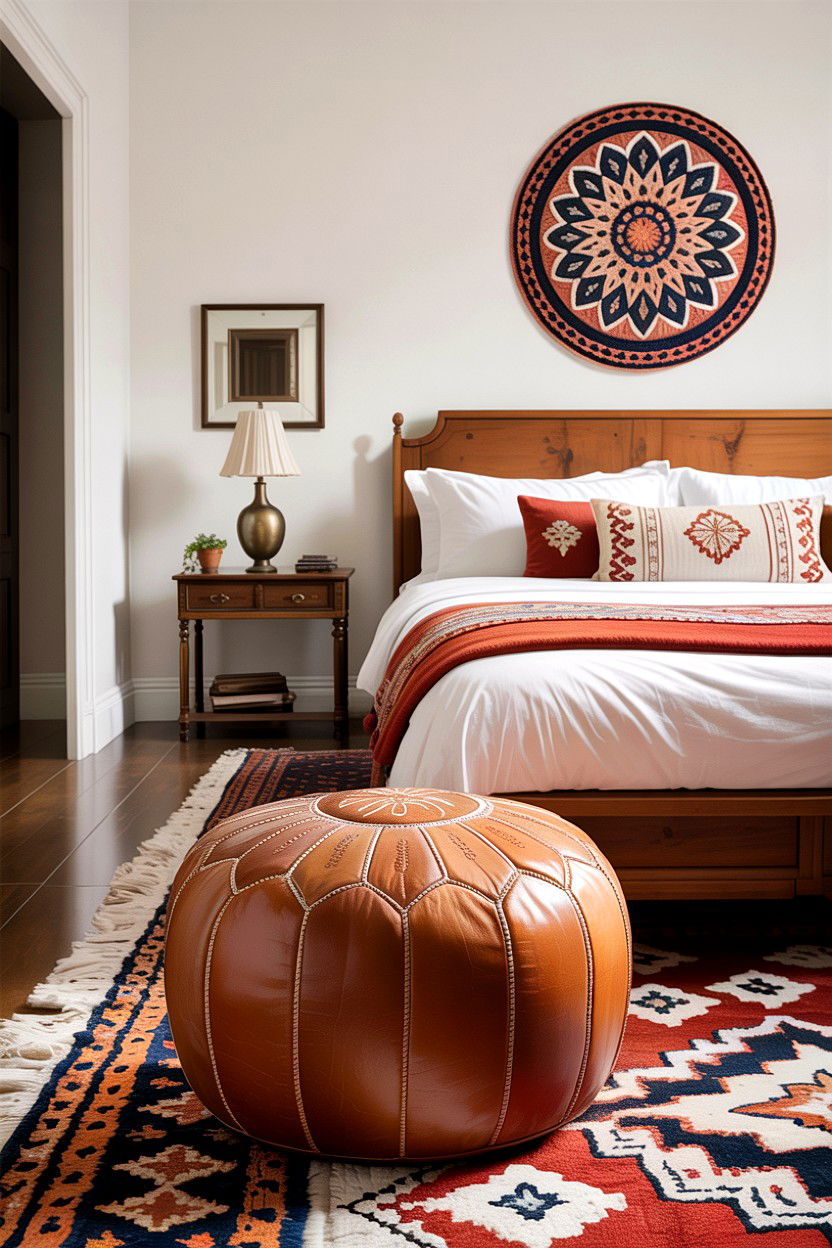 Leather Pouf Seat - 30 African bedroom ideas