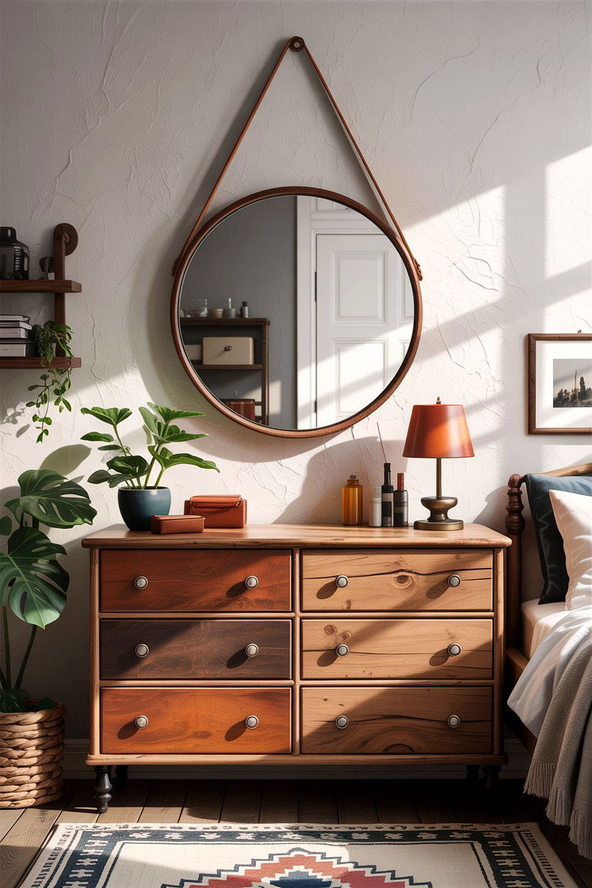 Leather Strap Hanging Mirror - 30 leather bedroom ideas