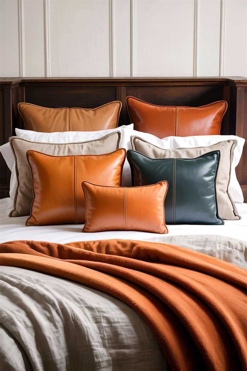 Leather Throw Pillow - 30 leather bedroom ideas