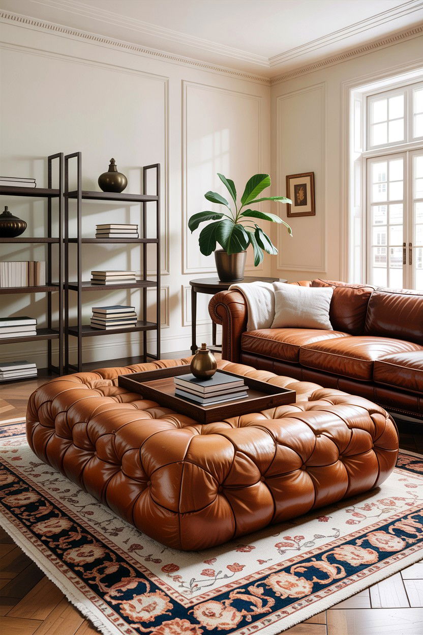 Leather Tufted Ottoman - 30 living room designer furniture ideas