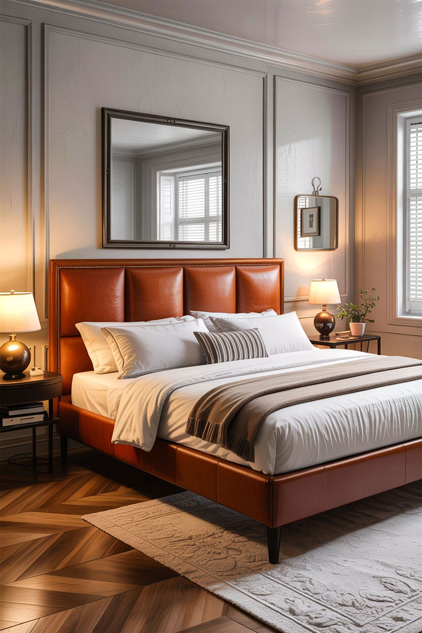 Leather Upholstered Headboard - 30 dust-free bedroom ideas