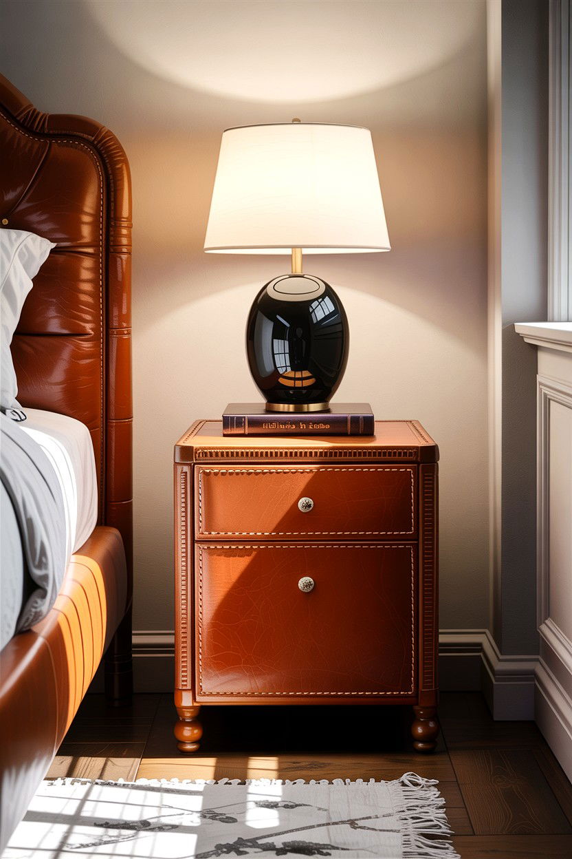 Leather Wrapped Nightstand - 30 leather bedroom ideas