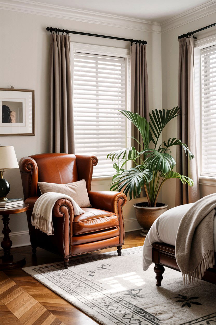 Leather accent chair - 30 cozy texture bedroom ideas