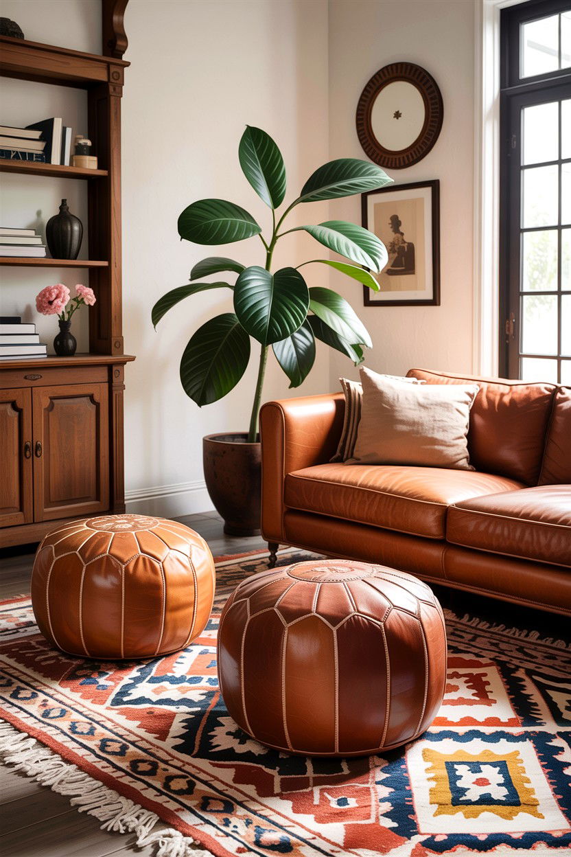 Leather ottoman pouf - 30 living room Indian furniture ideas