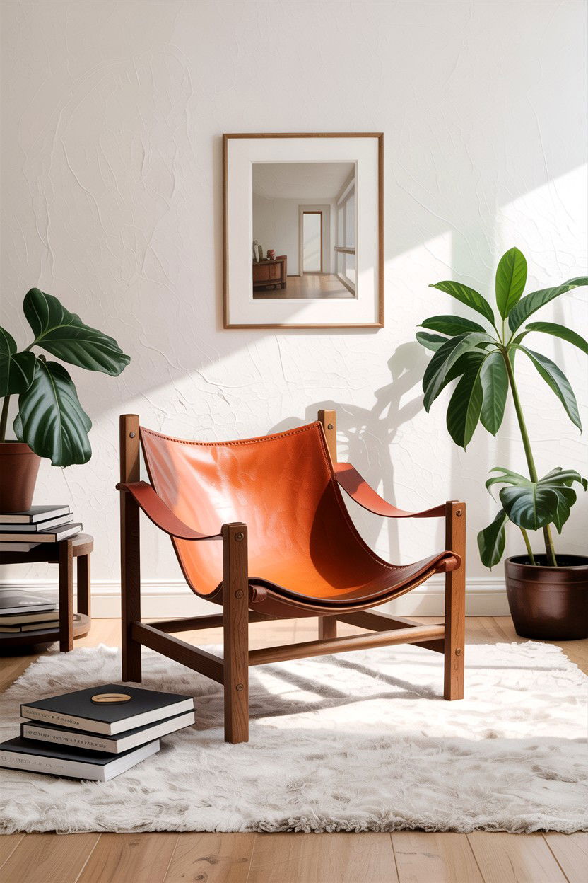 Leather sling chair - 30 DIY living room ideas