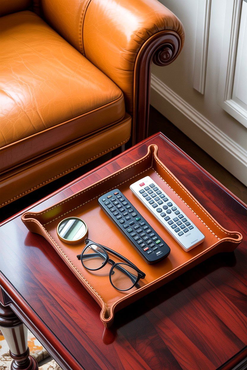 Leather tray for remote controls - 30 living room decorative trays