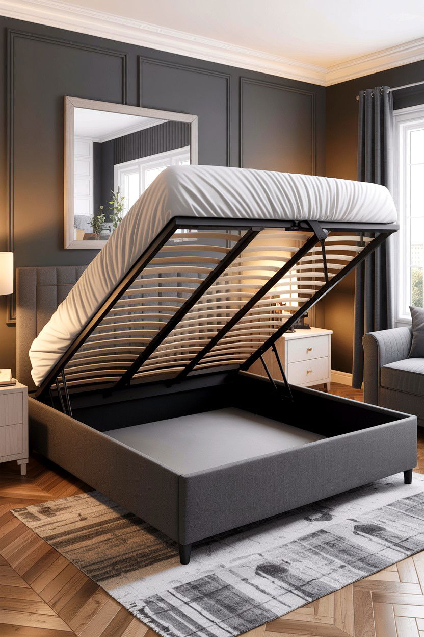 Lift Up Bed Frame - 30 bedroom secret storage ideas
