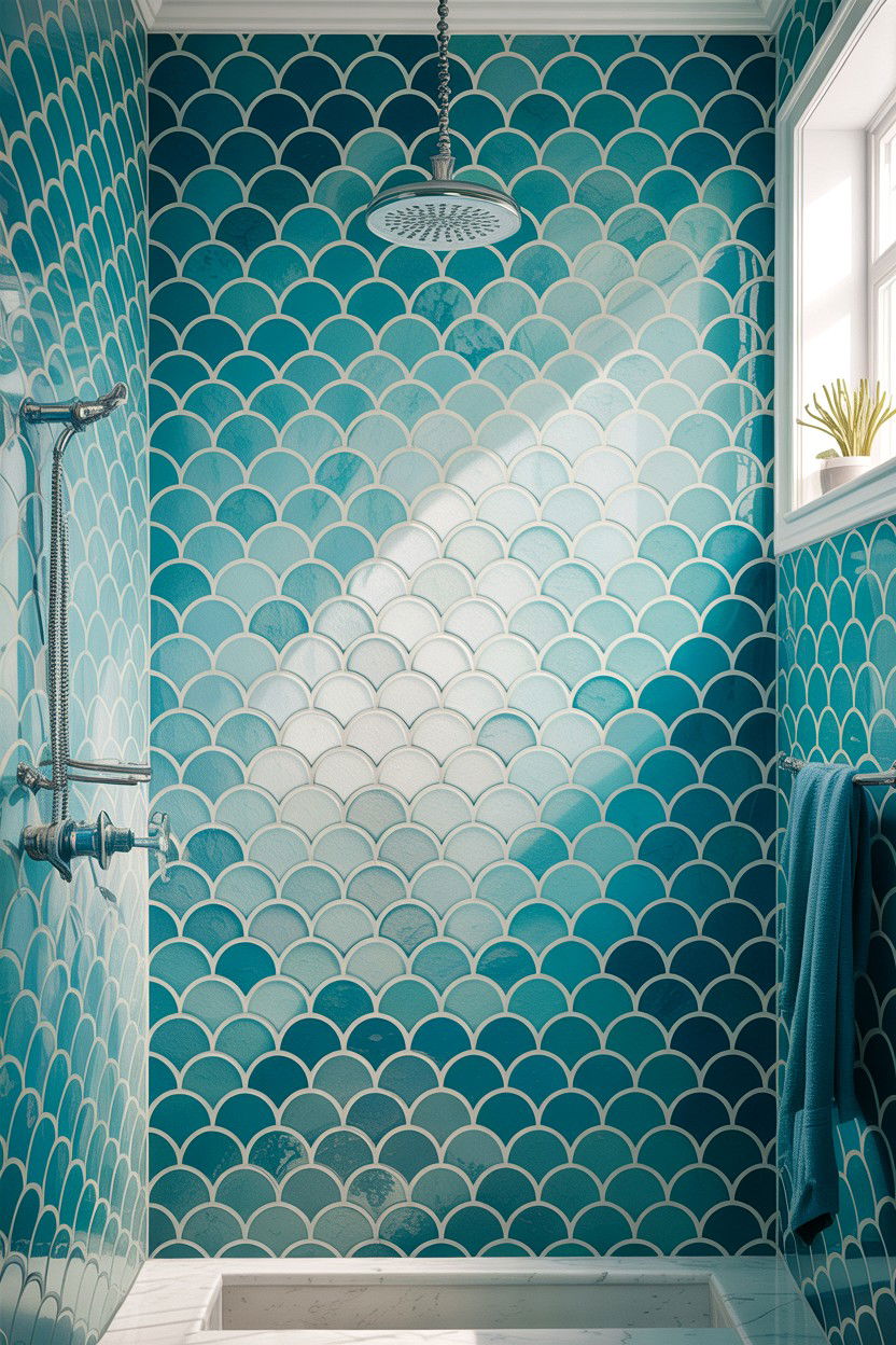 Light Blue Fish Scale Tile - 30 light blue bathroom ideas