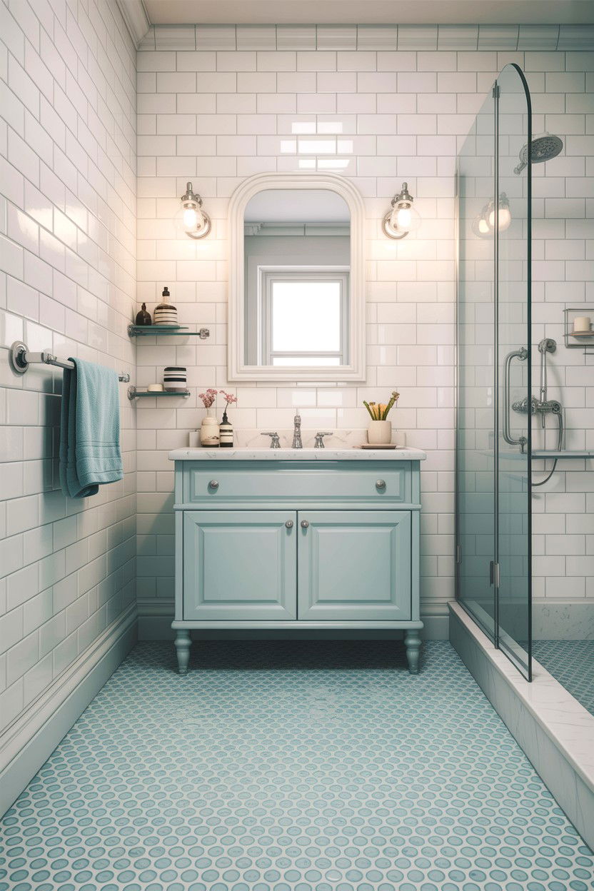 Light Blue Penny Tile - 30 light blue bathroom ideas