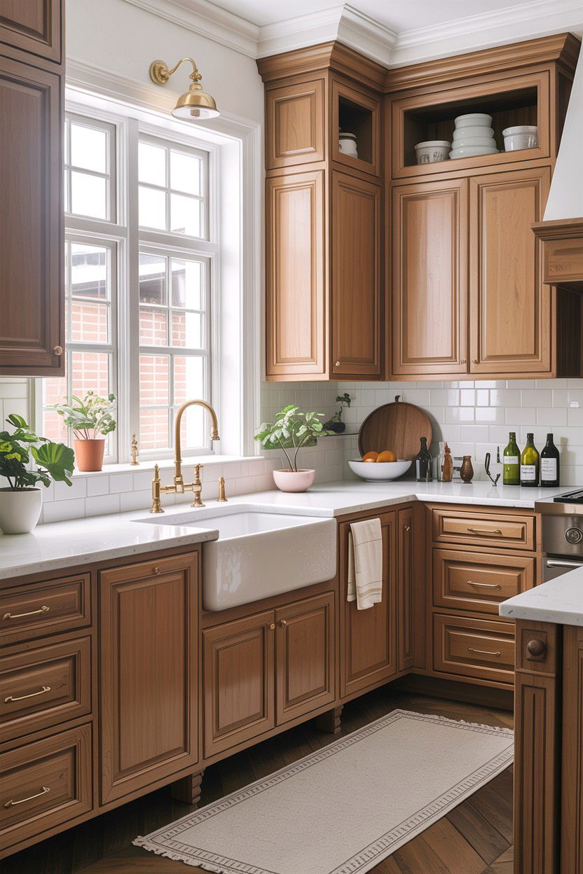 Light Brown Cabinets White Farmhouse Sink - 30 tan and white kitchen ideas
