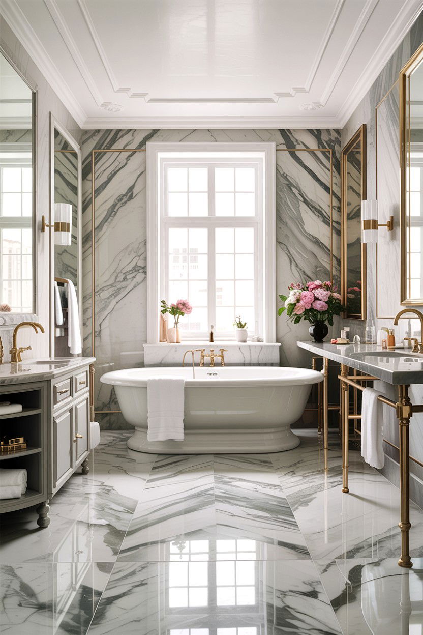 Light Gray Marble Bathroom Gold Faucets - 30 gray and gold bathroom ideas