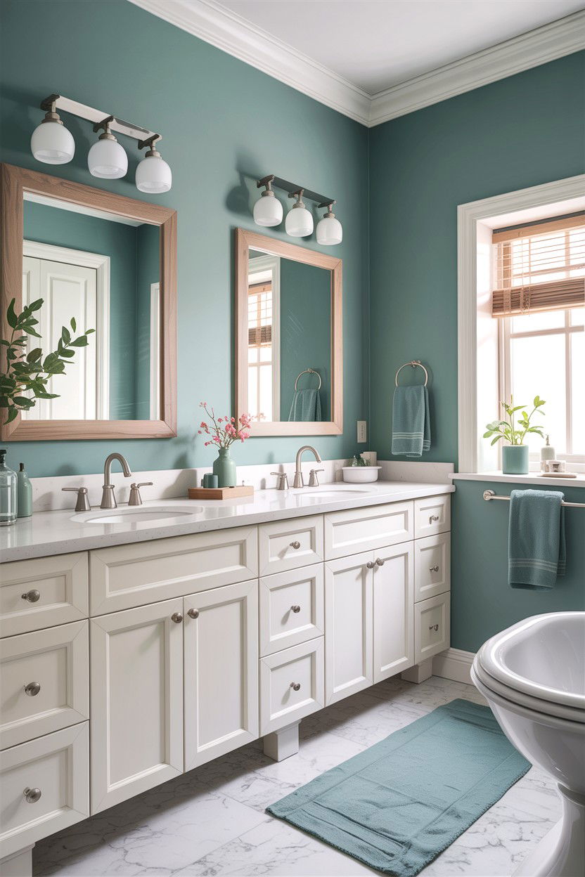 Light Teal Walls White Cabinetry - 30 teal and white bathroom ideas