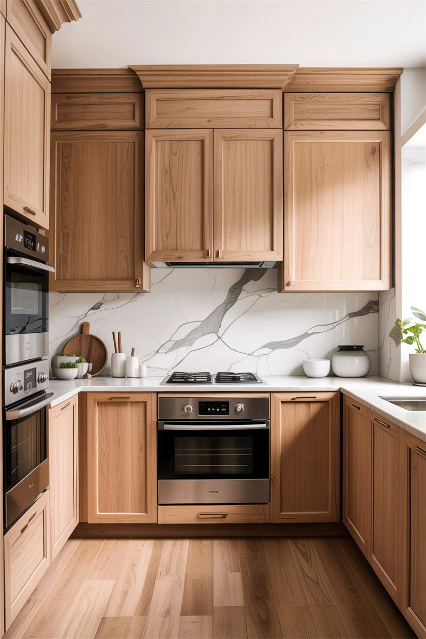 Light Wood Cabinets White Marble Backsplash - 30 tan and white kitchen ideas