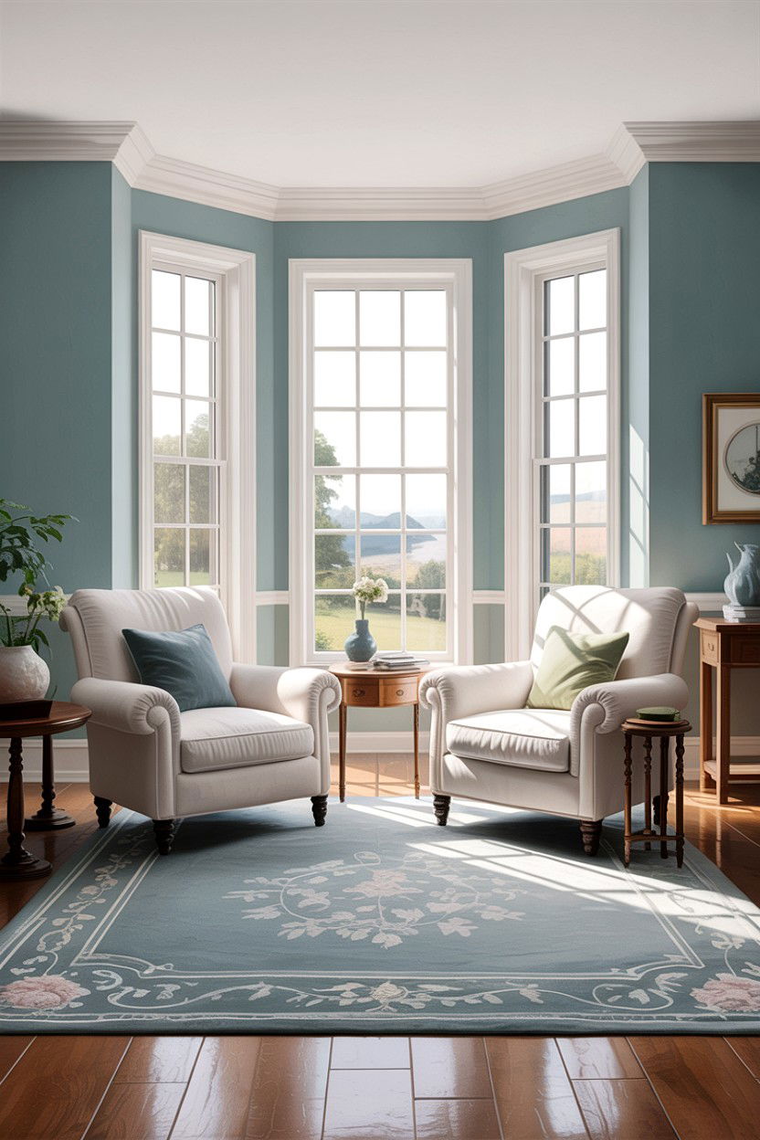 Light blue walls - 30 blue and white living room ideas