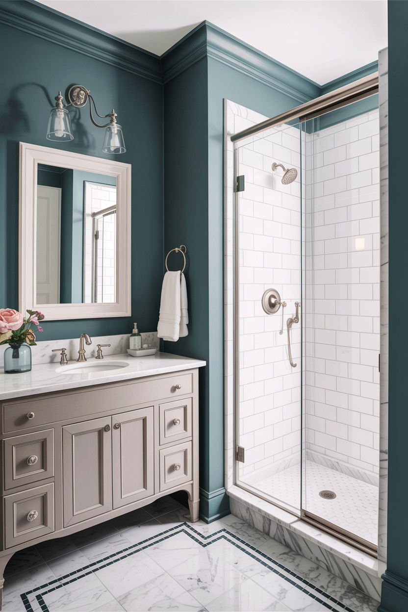 Light gray wall paint - 30 gray and white bathroom ideas