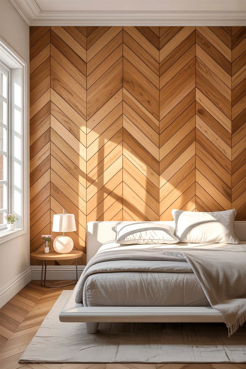 Light oak chevron wall - 30 bedroom chevron wall ideas