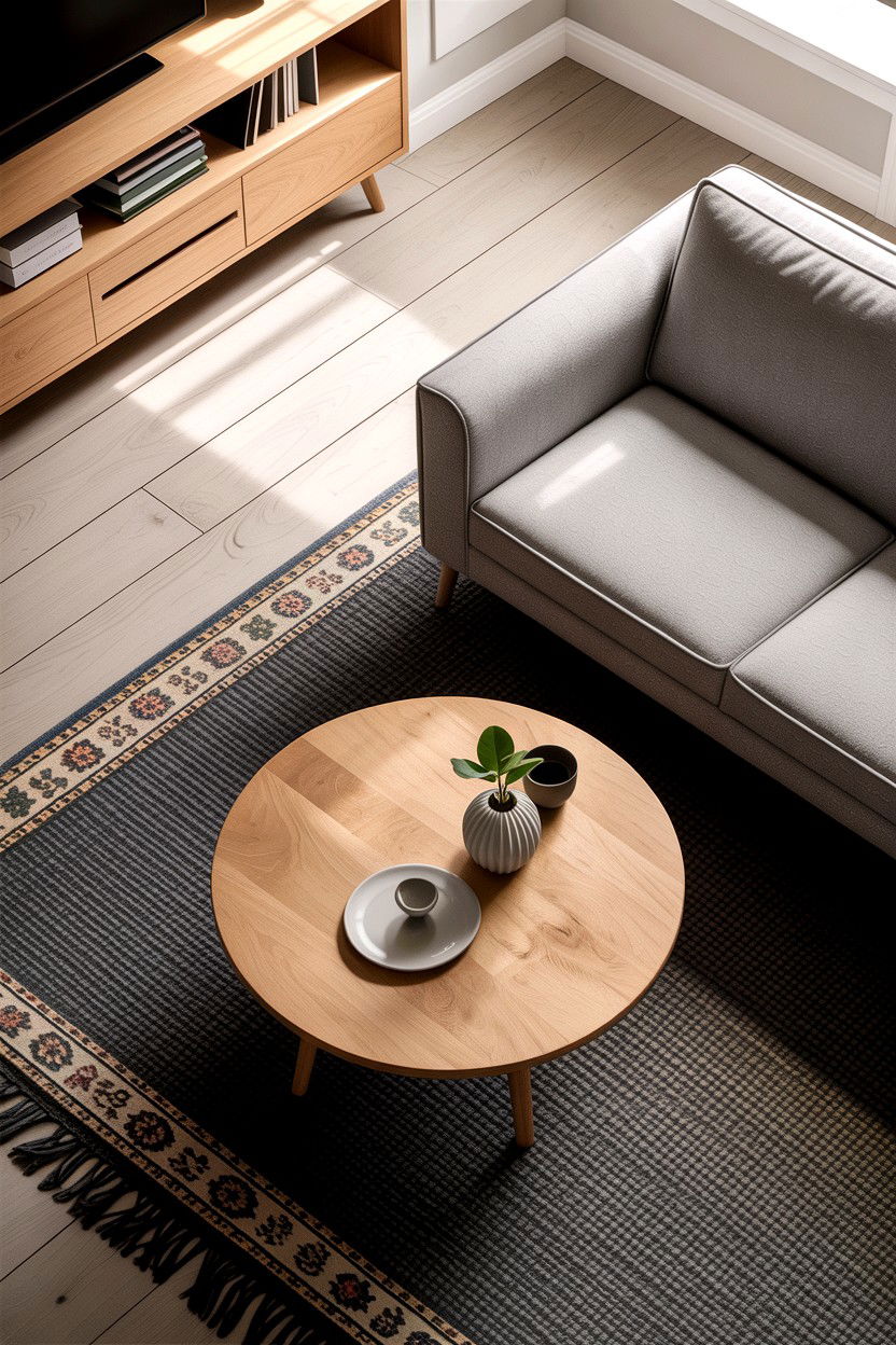 Light wood coffee table - 30 scandinavian black living room ideas