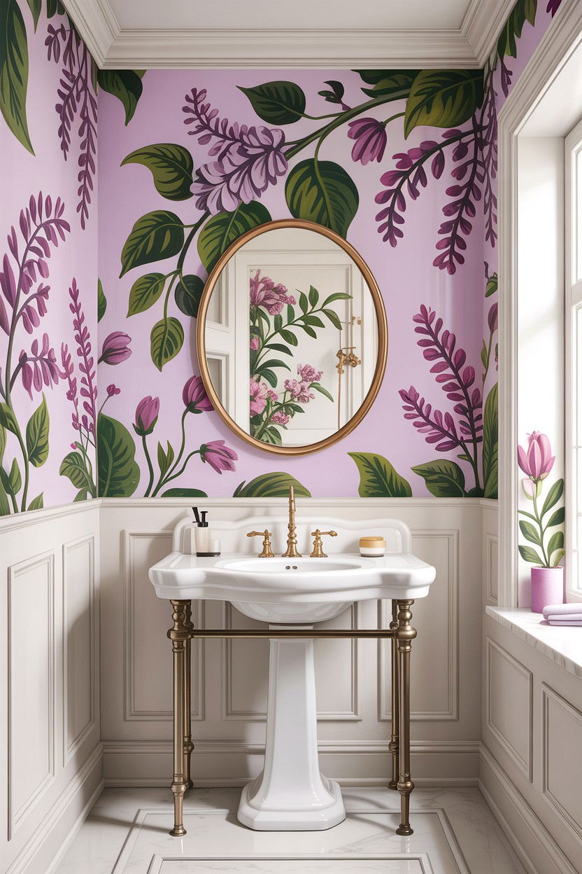 Lilac Floral Wallpaper - 30 lilac bathroom ideas