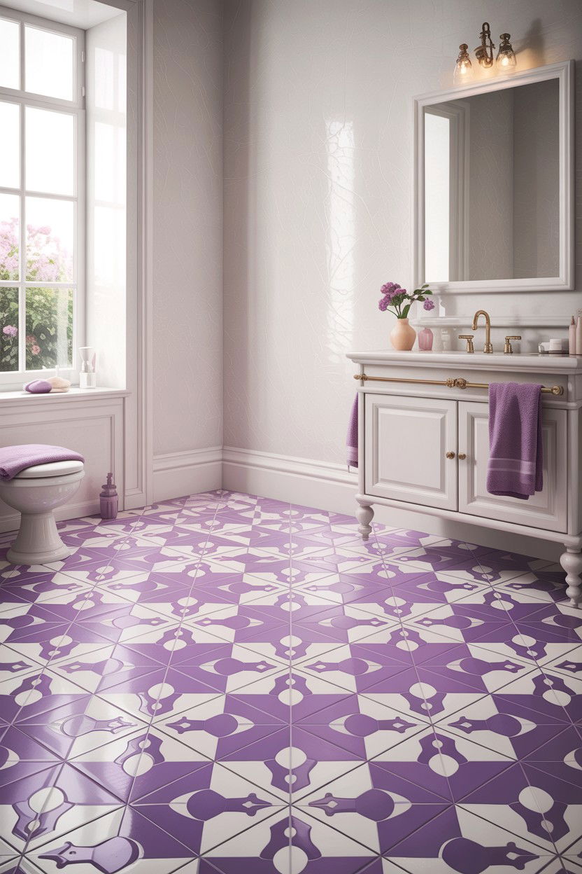 Lilac Patterned Floor Tile - 30 lilac bathroom ideas