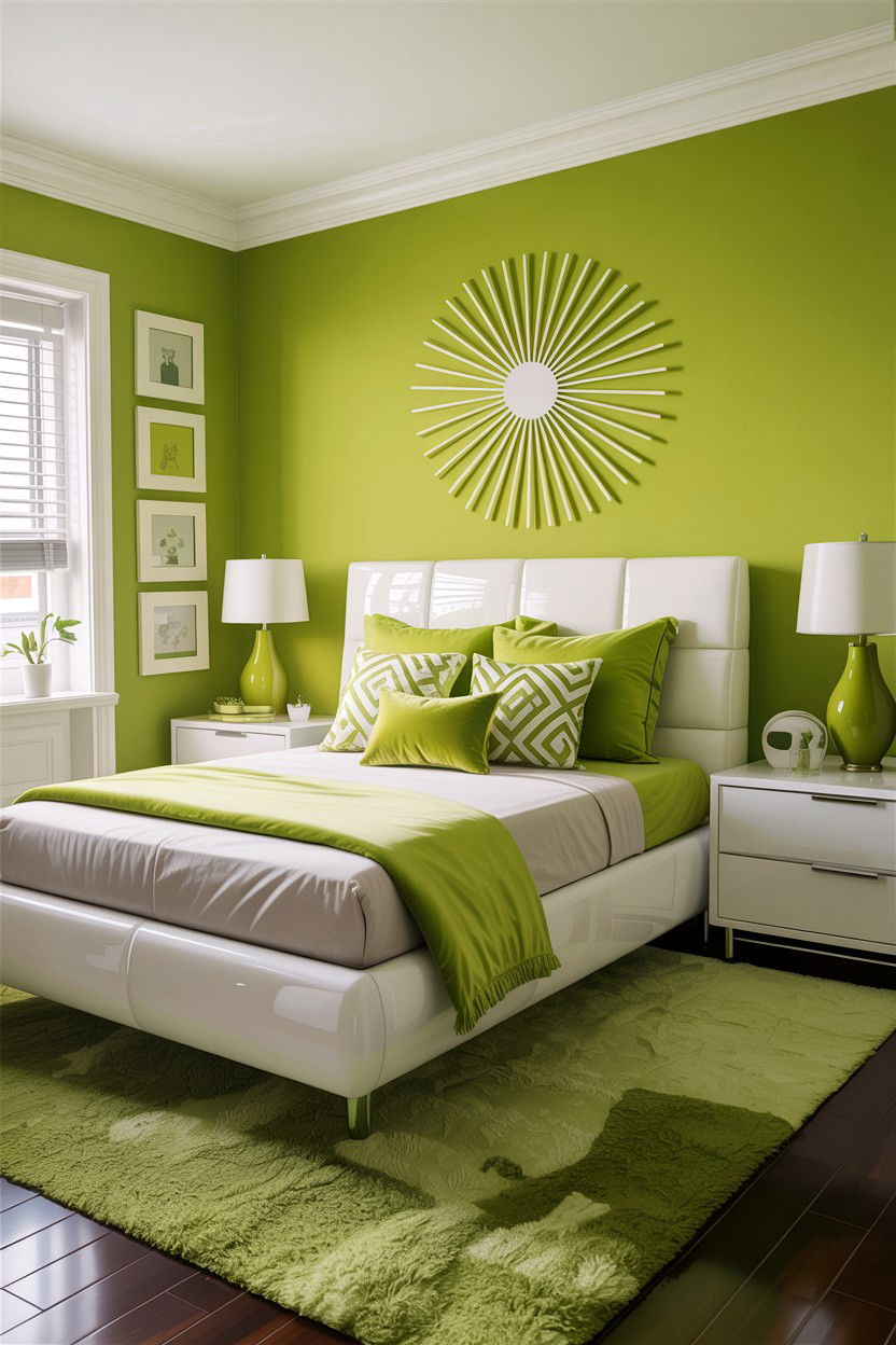 Lime green contemporary bedroom - 30 green and white bedroom ideas