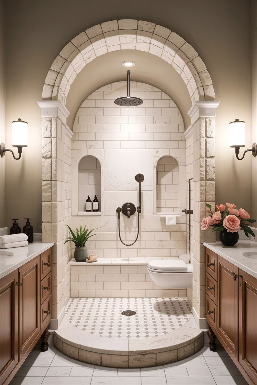 Limestone Archway Bathroom - 30 limestone bathroom ideas
